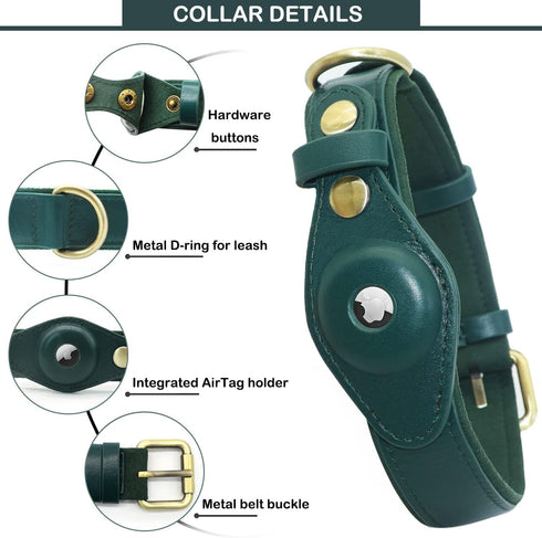 Apple AirTag Dog Collar, Premium Heavy Duty Soft Leather Air Tag Dog Collar Holder, Smart Anti-Loss Dog Collar with AirTag Holder, Dog Collar with...