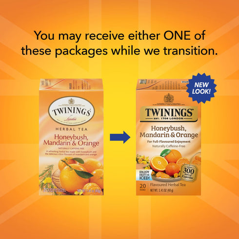 Twinings Honeybush, Mandarin, & Orange Herbal Tea Individually Wrapped Bags, 20 Count (Pack of 1), Naturally Caffeine-Free, Enjoy Hot or Iced, 20 ...