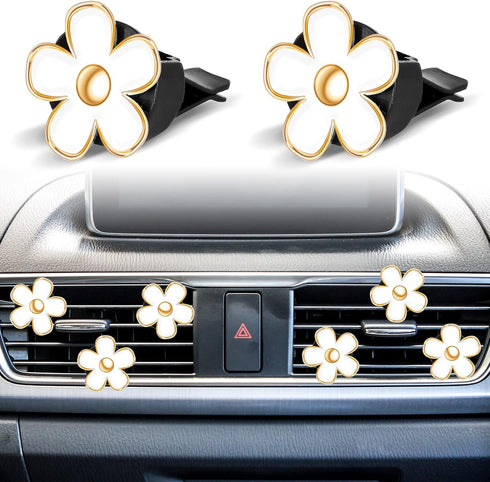 Frienda 6 Pcs Daisy Flower Air Vent Clip Air Freshener Outlet Clip Car Air Conditioning Clip Charm Car Inter Decor(White, 3 cm, 3.3 cm)...