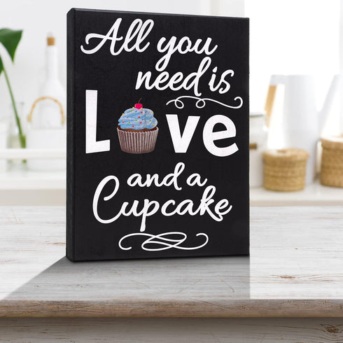 JennyGems All You Need is Love and a Cupcake Wooden Sign, Bakery Signage and Decor, Gift for Cupcake Lovers, Made in USA...