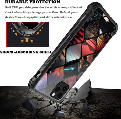 Case Compatible with iPhone 12,Pattern Plexiglass 12 Pro Case for Boys Men,Grid Sunset Pattern Shockproof Anti-Scratch Case for iPhone 12/12 Pro 6...