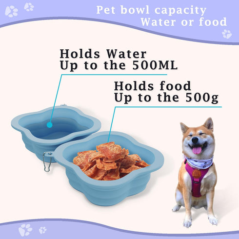 Dog Bowls Pet Collapsible Bowl Slow Feeder Outdoor, Dog Travel Bowls Portable Foldable Cat Water Dish Bowl for Pets Walking Parking Camping (Purpl...