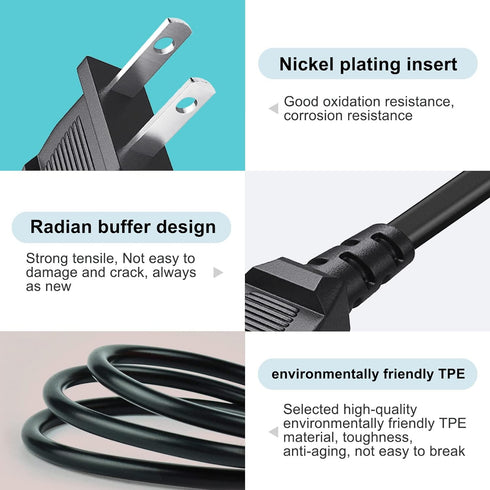 10FT 2 Prong AC Speaker Power Supply Cord Fit for ONN. 100008736, JBL PartyBox 100 200 300 1000 310 710 1000 On-The-Go Bluetooth Speaker, ION Game...