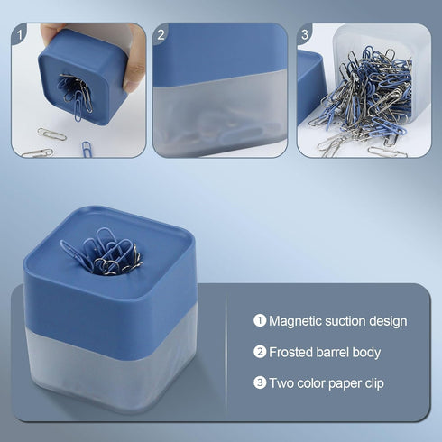 Magnetic Paper Clip Dispenser, Magnetic Paper Clips Organizer, 28mm, with 130 Paper Clip for School Home Office (Blue)...