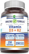 Amazing Formulas Vitamin D3 5000 IU with Vitamin K2 100 Mcg| 250 Veggie Capsules | D3 + K2 Complex | Non-GMO | Gluten Free | Made in USA...