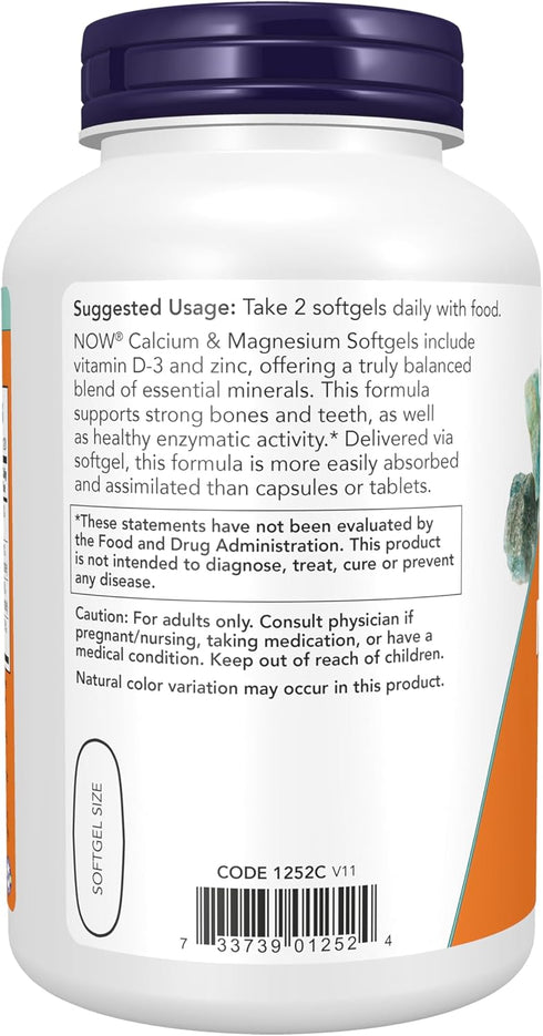 NOW Supplements, Calcium & Magnesium with Vitamin D-3 and Zinc, Supports Bone Health*, 120 Softgels...