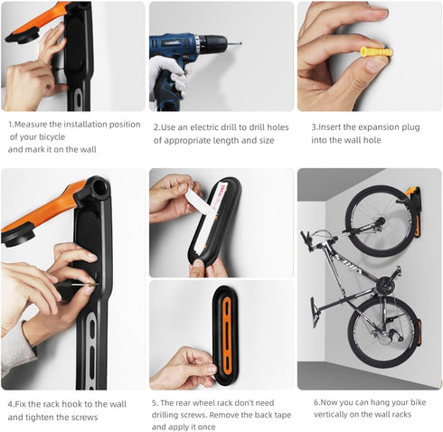 Bike Rack for Garage Wall Mount Bike Hanger Hooks for Bicycle Storage Easily Hang/Detach Storage System Vertical Bike Hook for Indoor Holds Up to ...