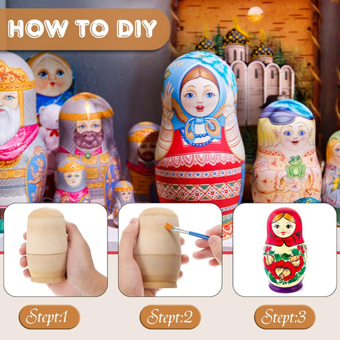 15 Pieces Unpainted Blank Russian Nesting Dolls Plain Unfinished Wooden Nesting Dolls Handmade DIY Nesting Wishing Dolls Traditional Matryoshka fo...