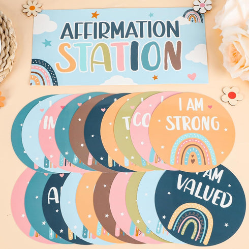Boho Affirmation Station Bulletin Board Set Rainbow Positive Bulletin Board for Classroom Decorations Inspirational Motivational Accent Cutouts fo...