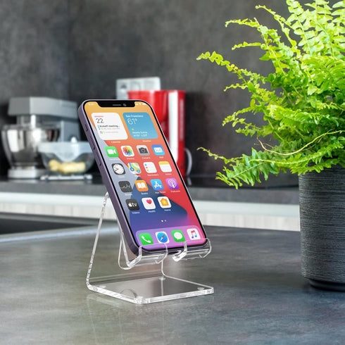 KTRIO 2Pack Acrylic Cell Phone Stand, Clear Phone Holder, Transparent Phone Stand for Desk Phone Dock Cradle Compatible with iPhone 14 13 Pro Max ...