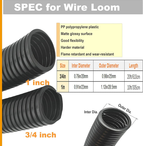 1in-10ft Split Wire Conduit Looms Tube Management Organizer Flexible Cover – Black......