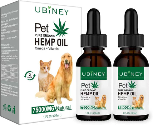 Hemp Oil for Dogs and Cats,2-Pack Hemp for Dogs 100% Organic with Omega 3, 6, and 9 Fatty Acids (2 Oz), Vitamin E, C, Cat and Dog Anxiety Relief, ...