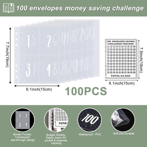 100 Envelopes Money Saving Challenge Binder,100 Day Storage Budgeting Binder Budget Book Cash Saving Challenge Box kit with Pouches,Family Emergen...