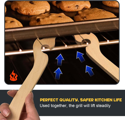 Wooden Oven Rack Puller 2 Pack Oven Long Handle Push Pull Tool Oven Accessories for Toaster Oven Air Fryer, Prevent Scalding...