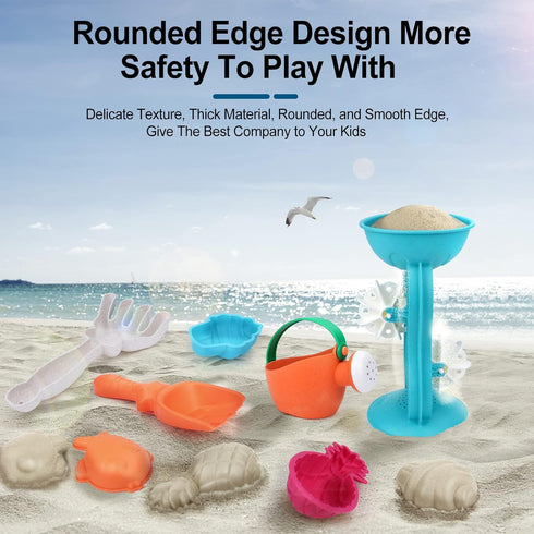 deAO Kids Beach Sand Toys Set Wheat Straw Material Sand Water Wheel Beach Molds Beach Shovel Rake & Watering Can Tool Kit Snow Toys Travel Outdoor...
