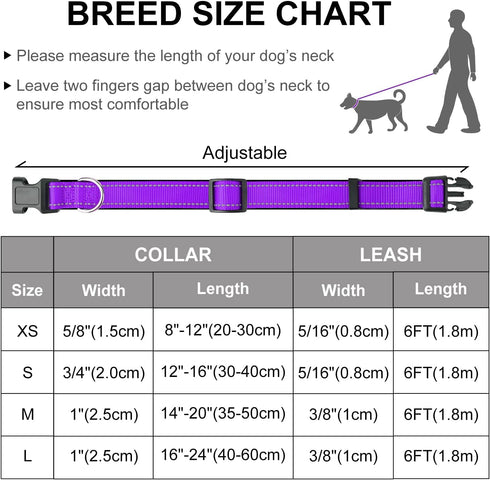 Dynmeow Reflective Dog Collar and Leash Set, 6FT Strong Climbing Rope Leash with Padded Handle, Adjustable Pet Collar with Soft Neoprene Padding f...
