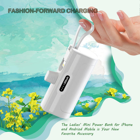 Portable Mini Power Bank Charger for USB C Android Device (Direct Plugin) and for iPhone Apple (Wired), 4800mAh Cute Fast Charge Small Battery Pow...
