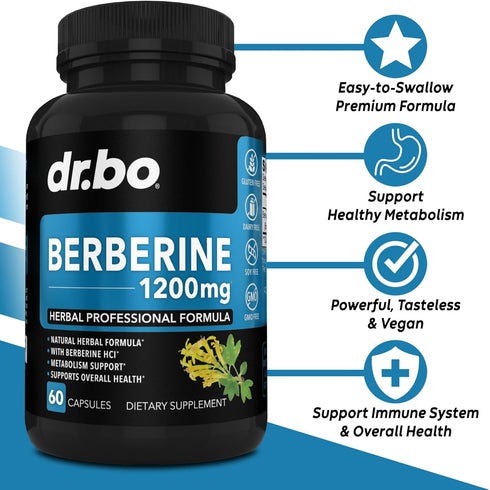 Berberine Supplement Capsules - 1200mg Berberine HCL Supplement for Healthy Metabolic Support - Premium Berberine HCL 600mg Per Capsule, Pure Berb...