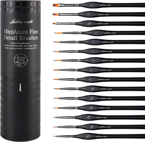 Golden Maple Miniature Paint Brushes, 15PC Model Brushes Micro Detail Paint Brush Set, Fine Detailing for Acrylics, Oils, Watercolors & Paint by N...