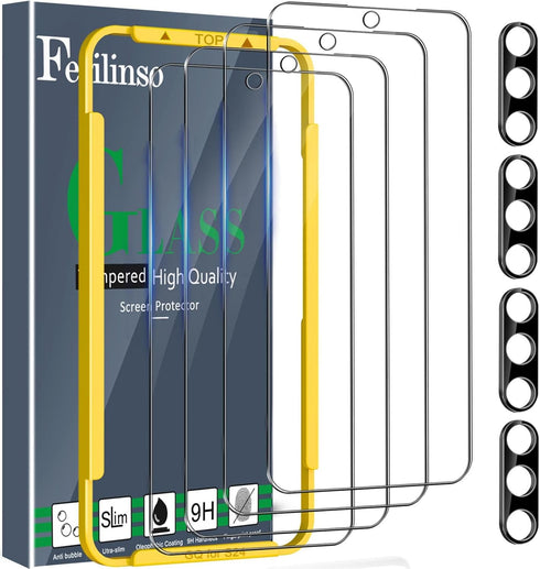 Ferilinso 4 Pack Screen Protector for Samsung Galaxy S24 with 4 Pack Tempered Glass Camera Lens Protector Phone Case Friendly Accessories Protecto...