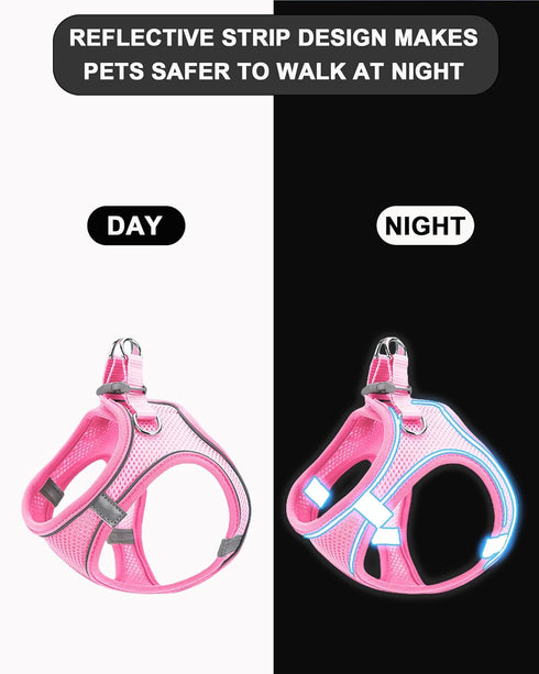 XS Pink Soft Mesh Dog Harness and Leash Set,No Escape Easy Walk Puppy Harnesses for Training Walking? Reflective Adjustable Puppy Vest for Small M...