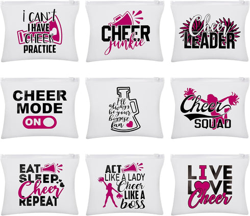 100 Pcs Cheer Cosmetic Bags Bulk, Frosted Plastic Cheer Makeup Case with Cheer Quotes for Team, Perfect for Cheer Gift Bags, Cheer Goodie Bags, Ch...