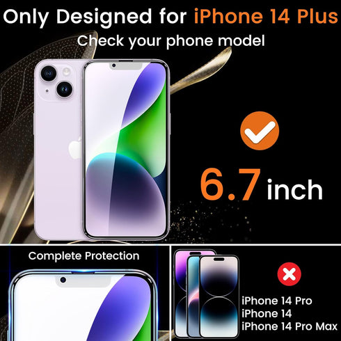 3+3 Pack Privacy Screen Protector for iPhone 14 Plus 6.7-Inch with 3 Pack Camera Lens Protector, Anti Spy Tempered Glass Film 9H Hardness Bubble F...