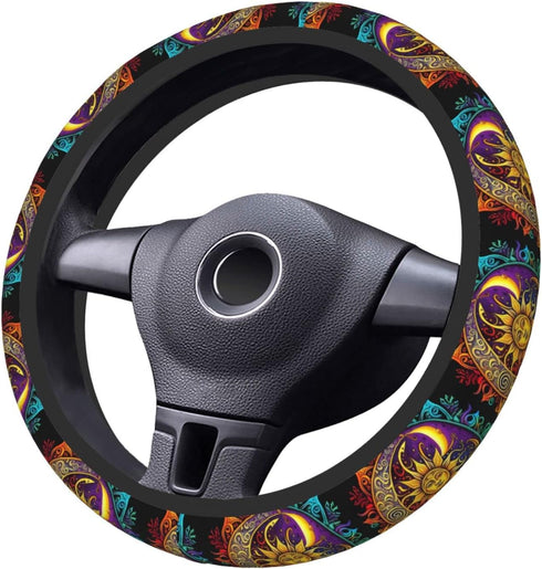 Sun with Moon Elastic Steering Wheel Cover for Women Men, Universal 15 Inch Anti Slip Auto Car Wrap Cover...