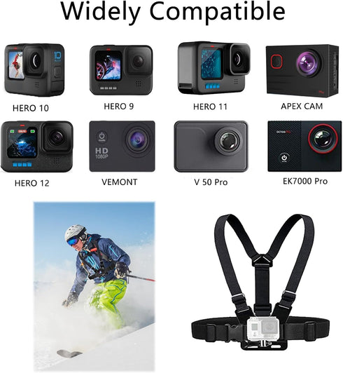 Action Camera Head Mount Strap Chest Mount Harness Backpack Clip Wrist Strap Mount Accessories Kit Compatible with Gopro Hero 12 11 10 9 8/Insta36...