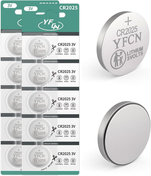 CR2025 Battery 3V Lithium Battery 10 Count Pack CR2025 Batteries for Key Fobs, Remote Control, lED Candles, Thermometers - CR 2025 Coin Cell Batte...