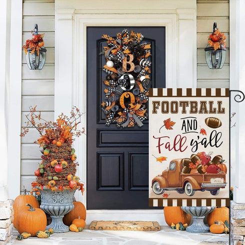 Welcome Thanksgiving Fall Garden Flags for Outside Decorations, FOOTBALL and Fall Y'all Truck with Maple Leaves Small Yard Flag, Harvest Autumn Se...
