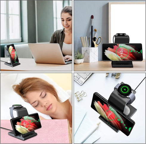 Wireless Charger for Samsung, 3 in 1 Wireless Charging Station for Galaxy S24 Ultra S23 S22 Z Fold 4 Z Flip4 S21, Watch Charger for Samsung Galaxy...