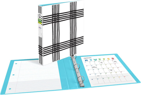 Avery Durable View 3 Ring Binder, 1 Inch Round Rings, Black and White Plaid, 1 Fashion Binder (26742)...