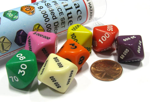 Koplow Games Set of 7 Place Value D10 Dice in a Tube- Number Die for Counting 0 to 9,999,999...