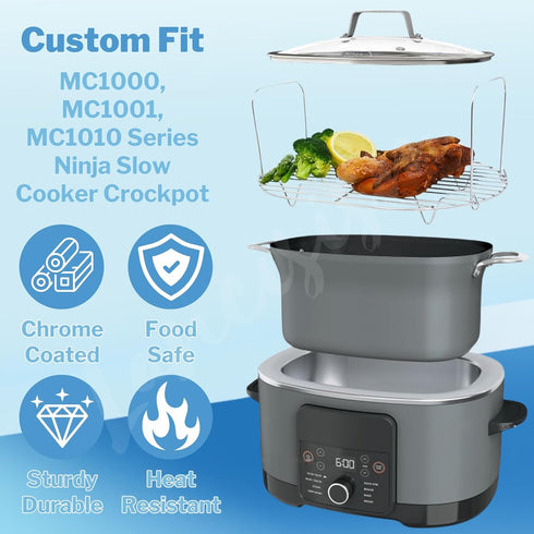 Steam and Roast Rack Compatible with Ninja Foodi Possible Cooker Pro 8.5 Qt MC1000, MC1001, MC1010 Series Slow Cooker Crock Pot- 304 Stainless Ste...