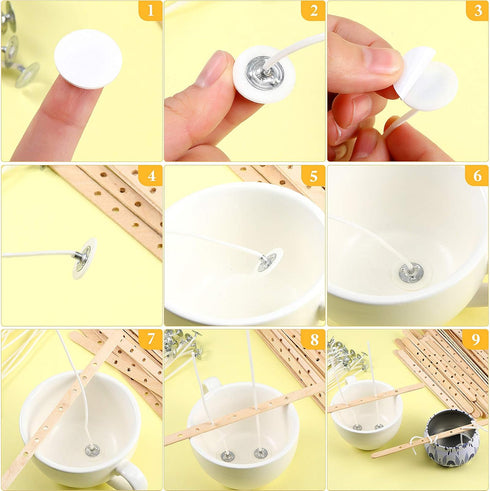 Zonon 100 Pcs 7 Holes Wooden Candle Wick Holders Centering Tool 200 Pcs Candle Wick Stickers for DIY...