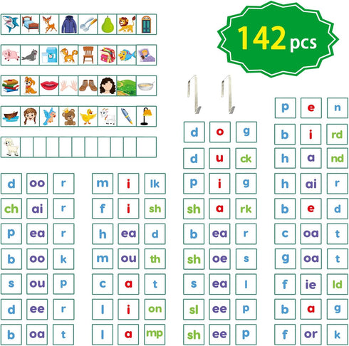 Boczif Word Building Center Pocket Chart for Educational Preschool Learning Resources, Syllable, Word Recognition Pocket Chart with Word Families ...