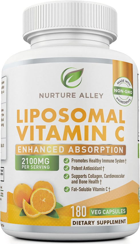 Liposomal Vitamin C 2100mg- 180 Capsules High Absorption Ascorbic Acid - Supports Immune System and Collagen Booster - Powerful Antioxidant High D...