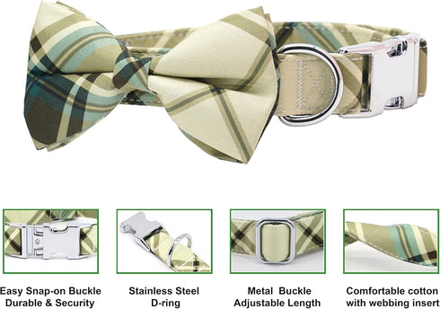 Dog Collar with Bow tie, Classic Plaid Dog Collar with Stylish Bowtie Suitable for Small Medium Large Dogs Cats Pets...