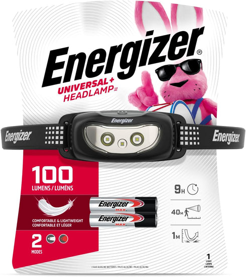 Energizer Universal Plus LED Headlamp, Lightweight Bright Headlamp for Outdoors, Camping and Emergency Light for Adults and Kids, includes Batteri...