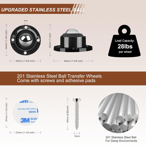 Secbolt Updated Self Adhesive Caster Wheels 4 Pack, 201 Stainless Steel Stick On Wheels...