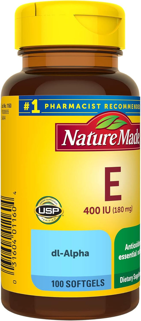 Nature Made Vitamin E 180 mg (400 IU) dl-Alpha, Dietary Supplement for Antioxidant Support, 100 Softgels, 100 Day Supply...