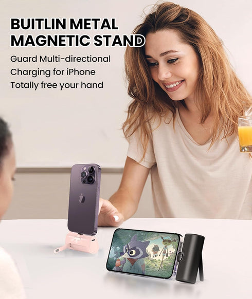 Pink Small Portable Charger for iPhone,5000mAh Lightweight Battery Pack with Metal Stand/LED Flashlight Mini Power Bank Battery Charge for iPhone ...