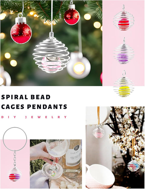 JIALEEY Spiral Bead Cages Pendants, 100 PCs 20x25mm Silver Plated Stone Holder Necklace Cage Pendants Findings for Jewelry Making and Crafting...