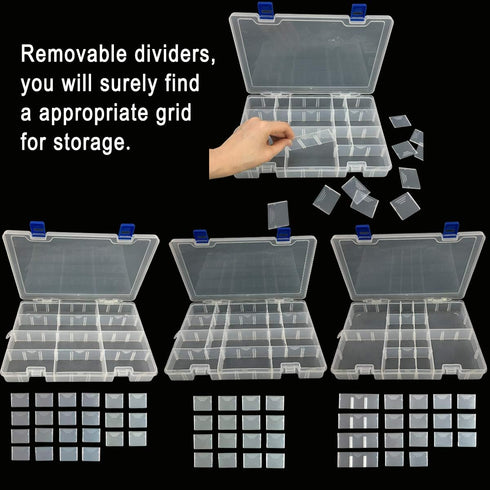 Qualsen Plastic Compartment Box with Adjustable Dividers Craft Tackle Organizer Storage Containers Box 34Grid 1PC (Clear)...