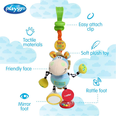 Playgro Dingly Dangly Clip Clop - Melodic Infant Rattle Toy for 0+ Months with Stroller Clip, Car Seat Charm, & Crib Hanger - Engaging Development...