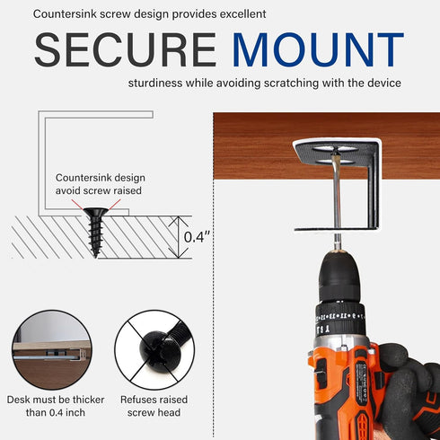 Under Desk Laptop Storage Mount, Metal Under Desk Laptop Holder, for Devices Thickness 1.37" for MacBook,Laptop,Mini,Keyboard,Router,with Anti-Scr...