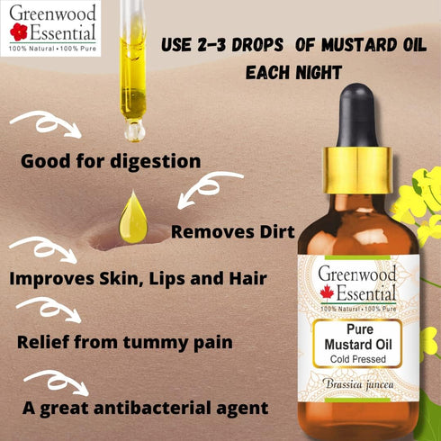 Pure Mustard Oil (Brassica juncea) with Glass Dropper 100% Natural Therapeutic Grade Cold Pressed for Personal Care 50ml (1.69 oz)...