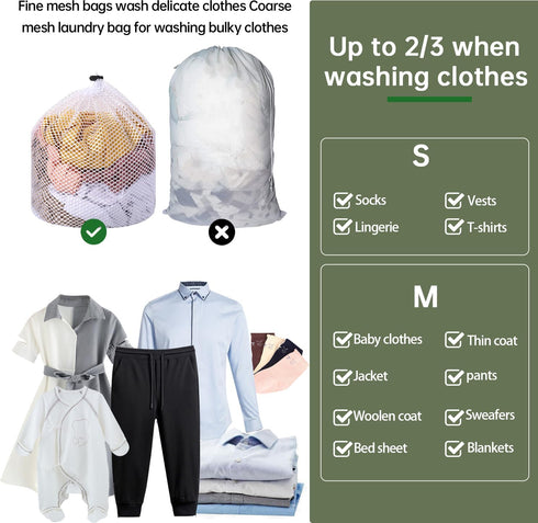2 Packs Laundry Mesh Bags, Drawstring Net Laundry Bag for Washing Machine, Mesh Wash Bags Laundry Bags, Heavy Duty Dirty Clothes Washing Machine B...