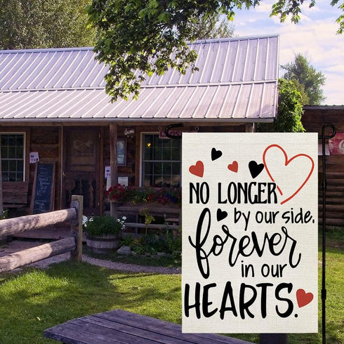 CROWNED BEAUTY Memorial Day Garden Flag Gravesite 12x18 Inch Double Sided Heart Saying Decor for Outside Yard,Forever In Our Hearts CF505...